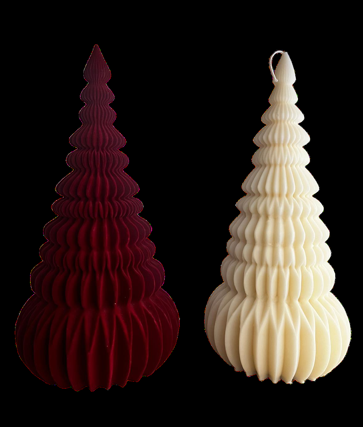 Candele scultoree YLOR a forma di albero, in cera bordeaux e avorio